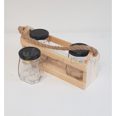 Набор банок для создания подарка "К3", 3 стеклянных пустых  баночки "Конфитюр" 170мл с крышками в ящичке