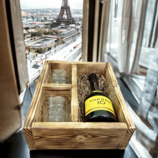 Ящик-бокс "Мини-бар" под 2 стакана и виски деревянный 27х33х10см с ячейками для бутылки и 2х стаканов