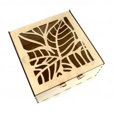 Крышка Деревянная коробка подарочная "Листья" 25х25х12