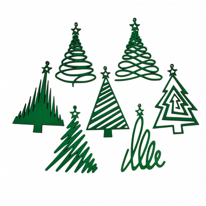 Набор елочных игрушек из дерева 7 штук, зеленый Набор елочных игрушек из дерева 7 штук, зеленый