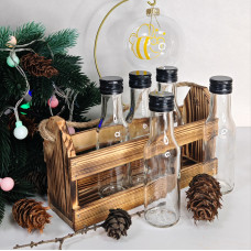 Набор 5 стеклянных бутылок Патрон 100 мл в боксе с джутовой ручкой