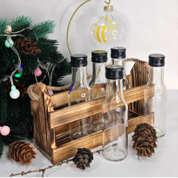 Набор 5 стеклянных бутылок Патрон 100 мл в боксе с джутовой ручкой