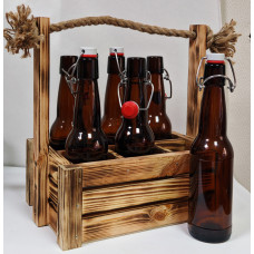 Набор 6 стеклянных бутылок Бугель 330 мл в боксе с джутовой ручкой