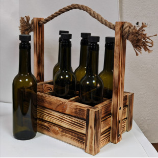 Набор 6 стеклянных бутылок Оливковая 375 мл в боксе с джутовой ручкой Набор 6 стеклянных бутылок Оливковая 375 мл в боксе с джутовой ручкой