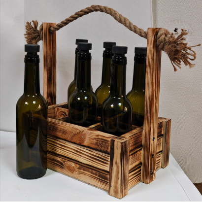 Набор 6 стеклянных бутылок Оливковая 375 мл в боксе с джутовой ручкой Набор 6 стеклянных бутылок Оливковая 375 мл в боксе с джутовой ручкой