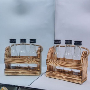 Набор 3 стеклянные бутылки Патрон 100 мл с колпачками в боксе с джутовой ручкой