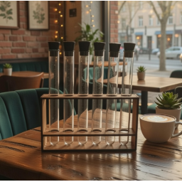 Штатив однорядный (деревянная подставка) для 6 пробирок 20мл (подходит и для 17мл пробирок), с 6 пробирками в комплекте