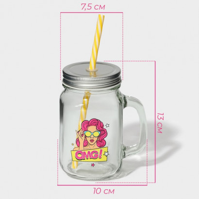 СТЕКЛЯННАЯ БАНКА С РУЧКОЙ КОМИКС 450МЛ С МЕТАЛЛИЧЕСКОЙ КРЫШКОЙ И ТРУБОЧКОЙ СТЕКЛЯННАЯ БАНКА С РУЧКОЙ КОМИКС 450МЛ С МЕТАЛЛИЧЕСКОЙ КРЫШКОЙ И ТРУБОЧКОЙ