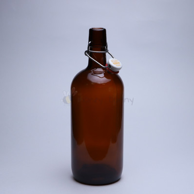 Стеклянная бутылка с бугельным замком 1л, коричневая, бугель